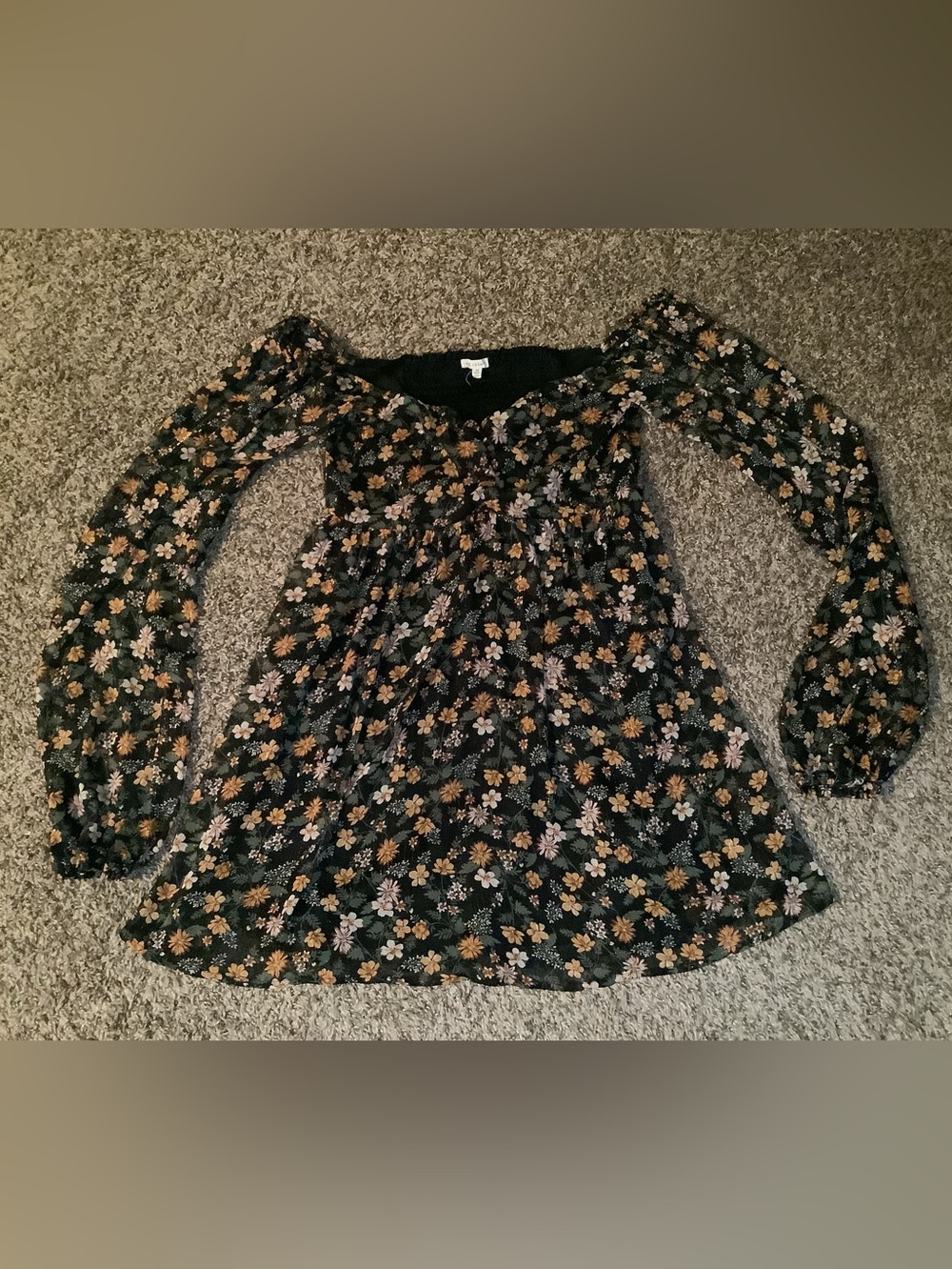En Creme floral sheer long sleeve top, size: M
